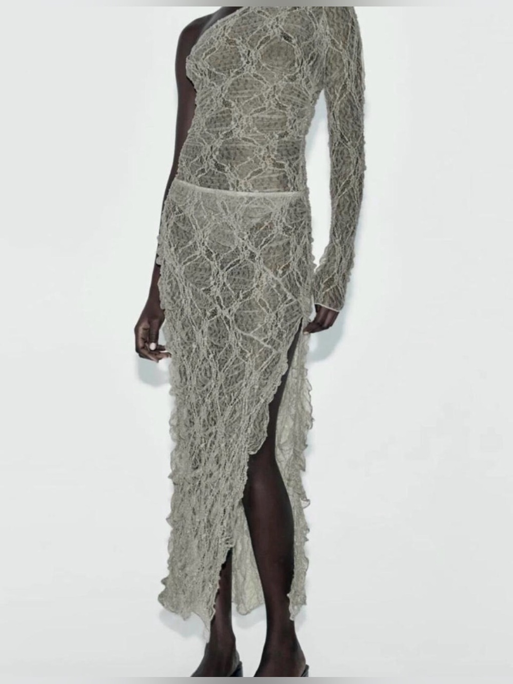 Zara Gray Bodysuit Lace Top and Maxi Skirt Set Size S-M